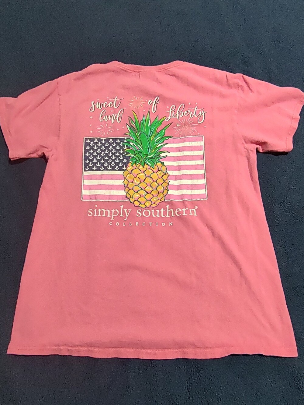 Simply Southern Coral Pineapple Flag Tee for Women